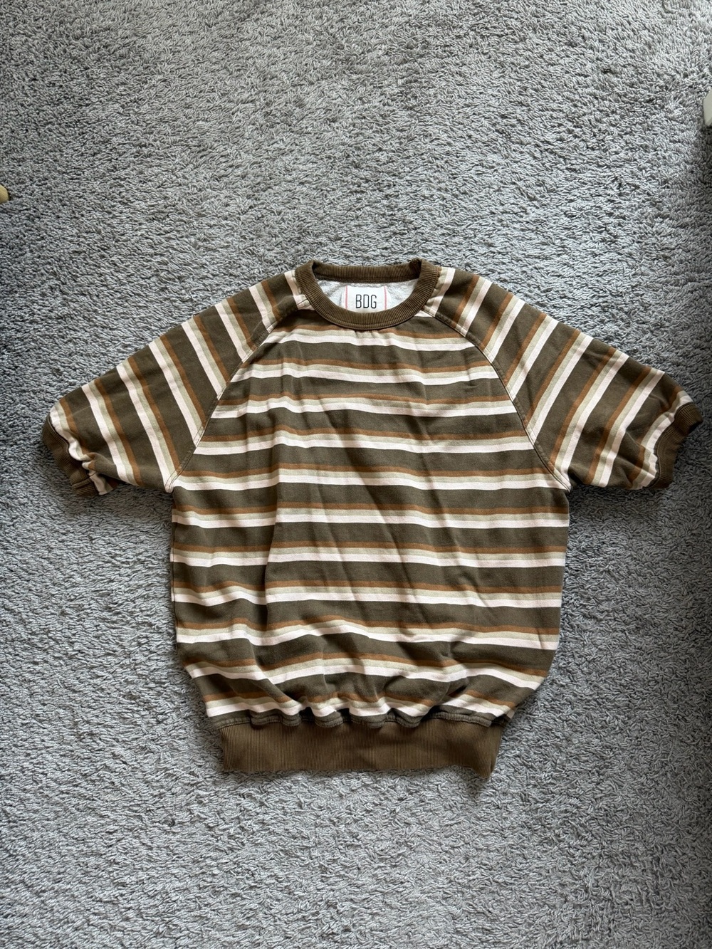 BDG Men’s Olive and Cream Striped Crewneck Sweater